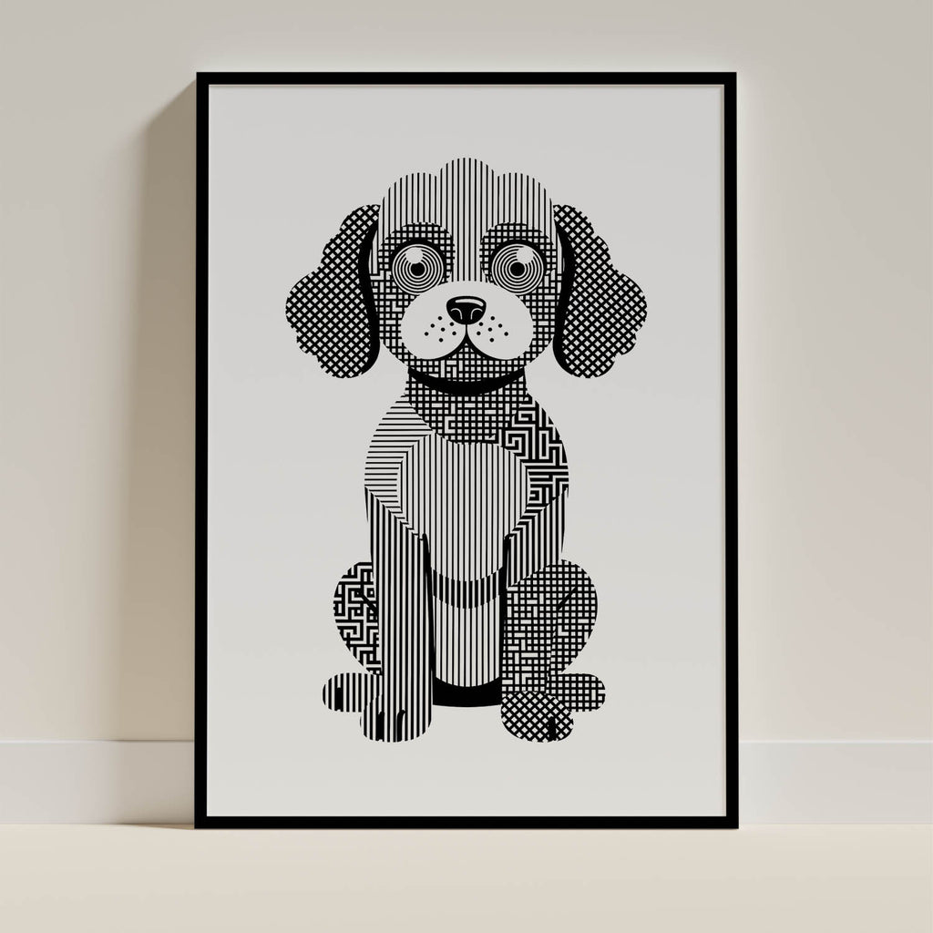 Cockapoo Geometric Line Art Print - Framed Mockup