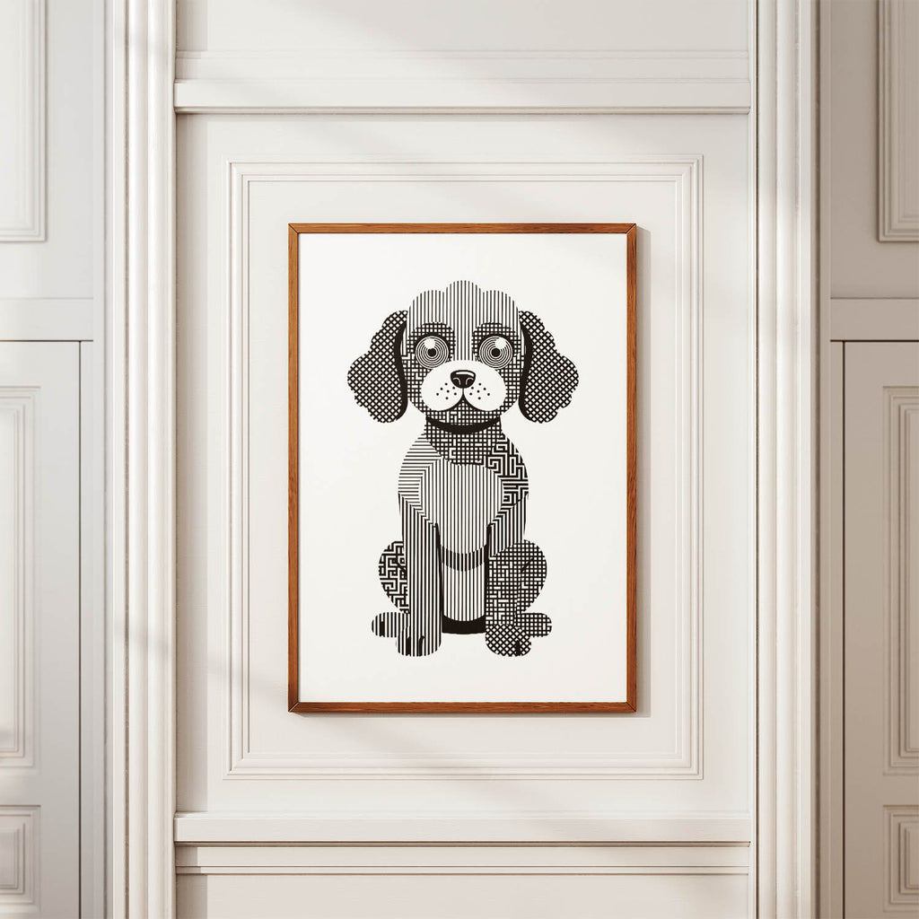Cockapoo Geometric Line Art Print - Framed Mockup
