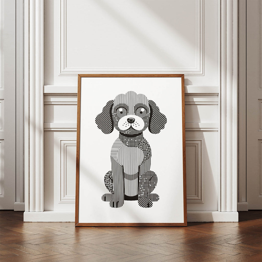 Cockapoo Geometric Line Art Print - Framed Mockup