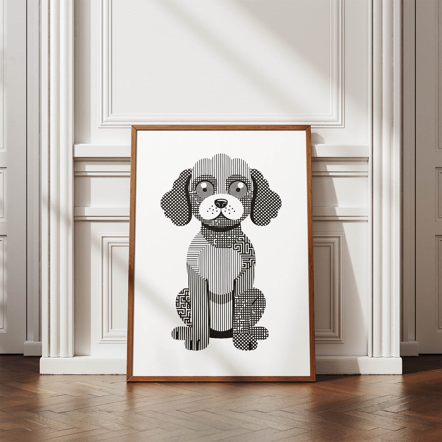 Cockapoo Geometric Line Art Print - Framed Mockup