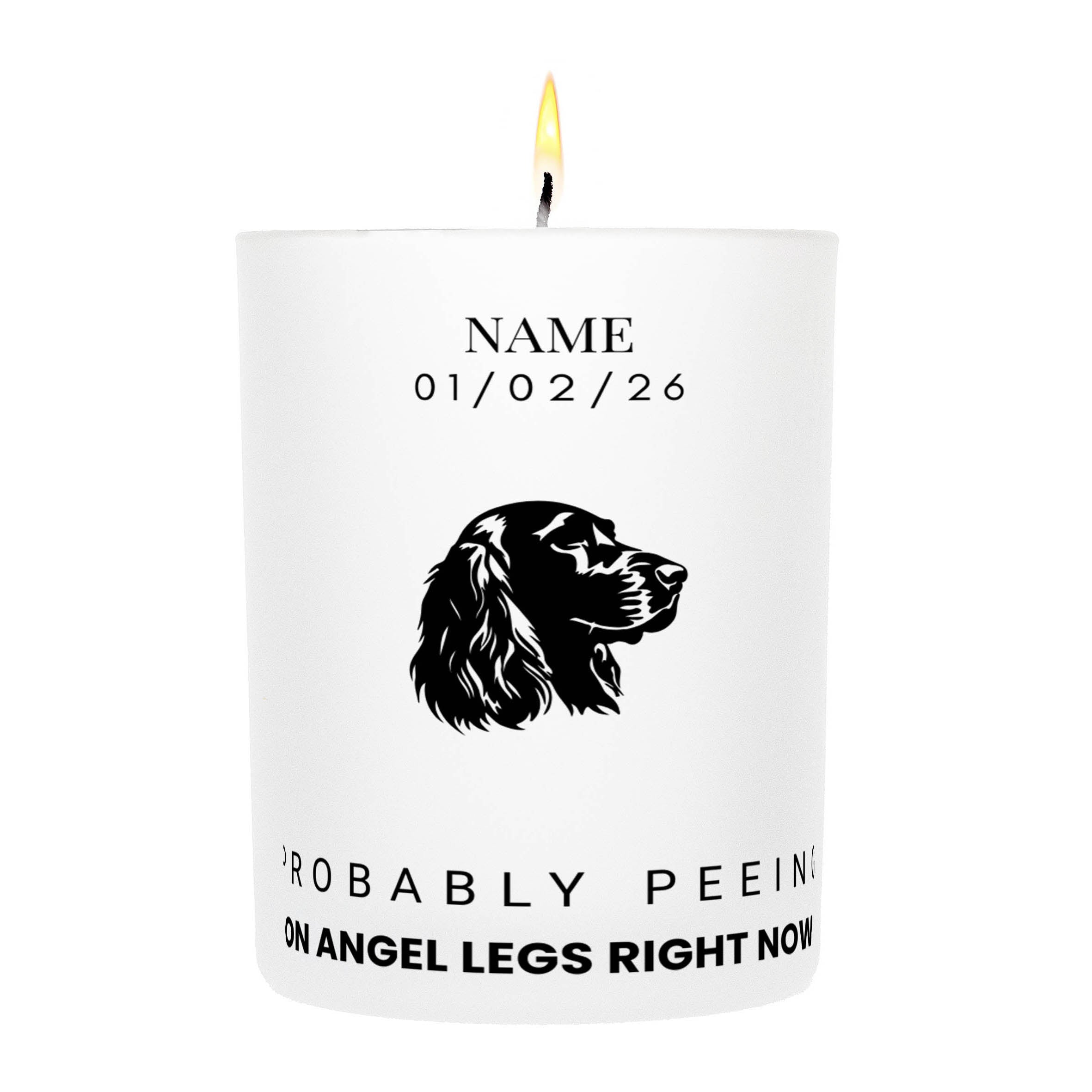 Cocker Spaniel – Probably Peeing on Angel Legs Right Now Custom Candle