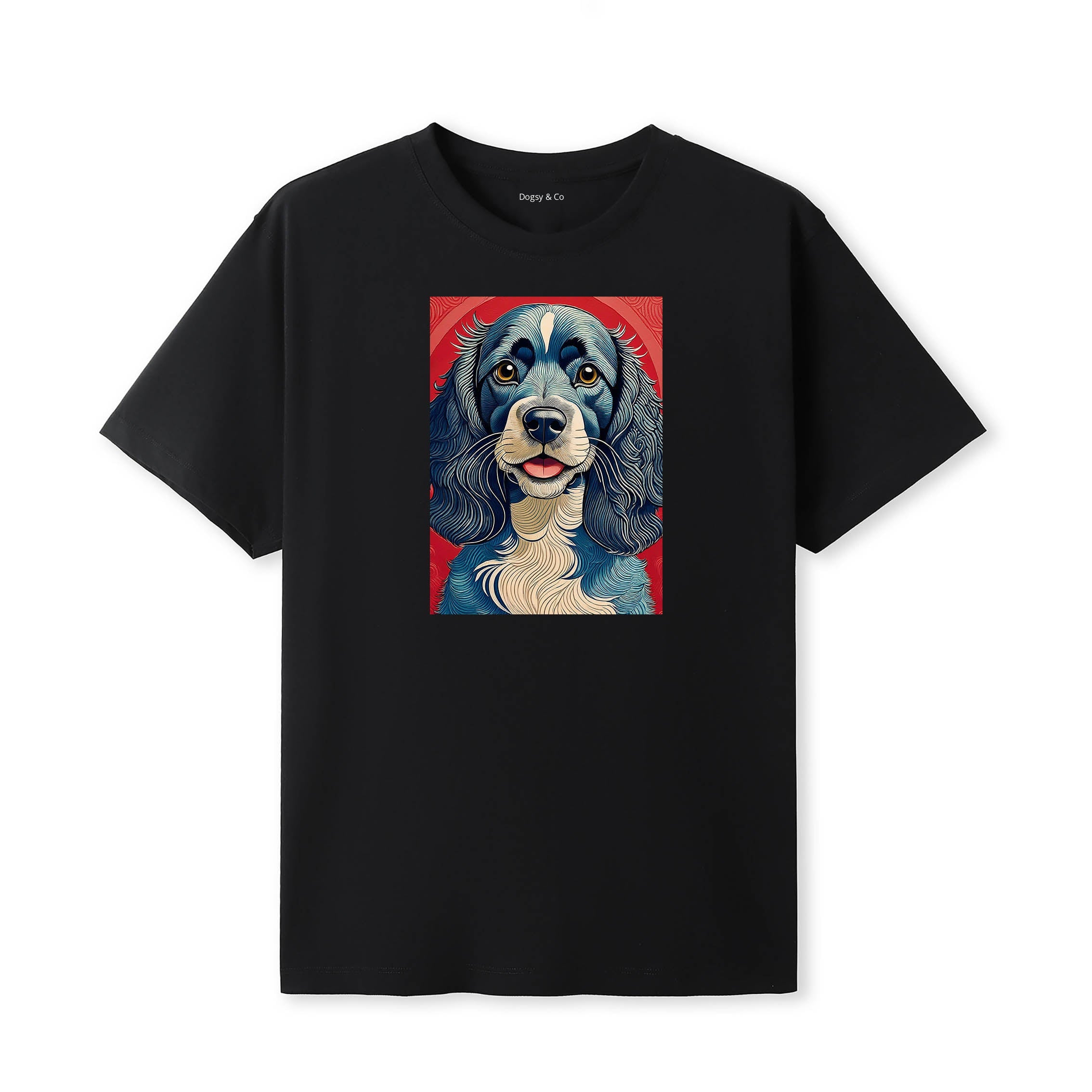 Cocker Spaniel Hokusai Dog Portrait T-Shirt Black