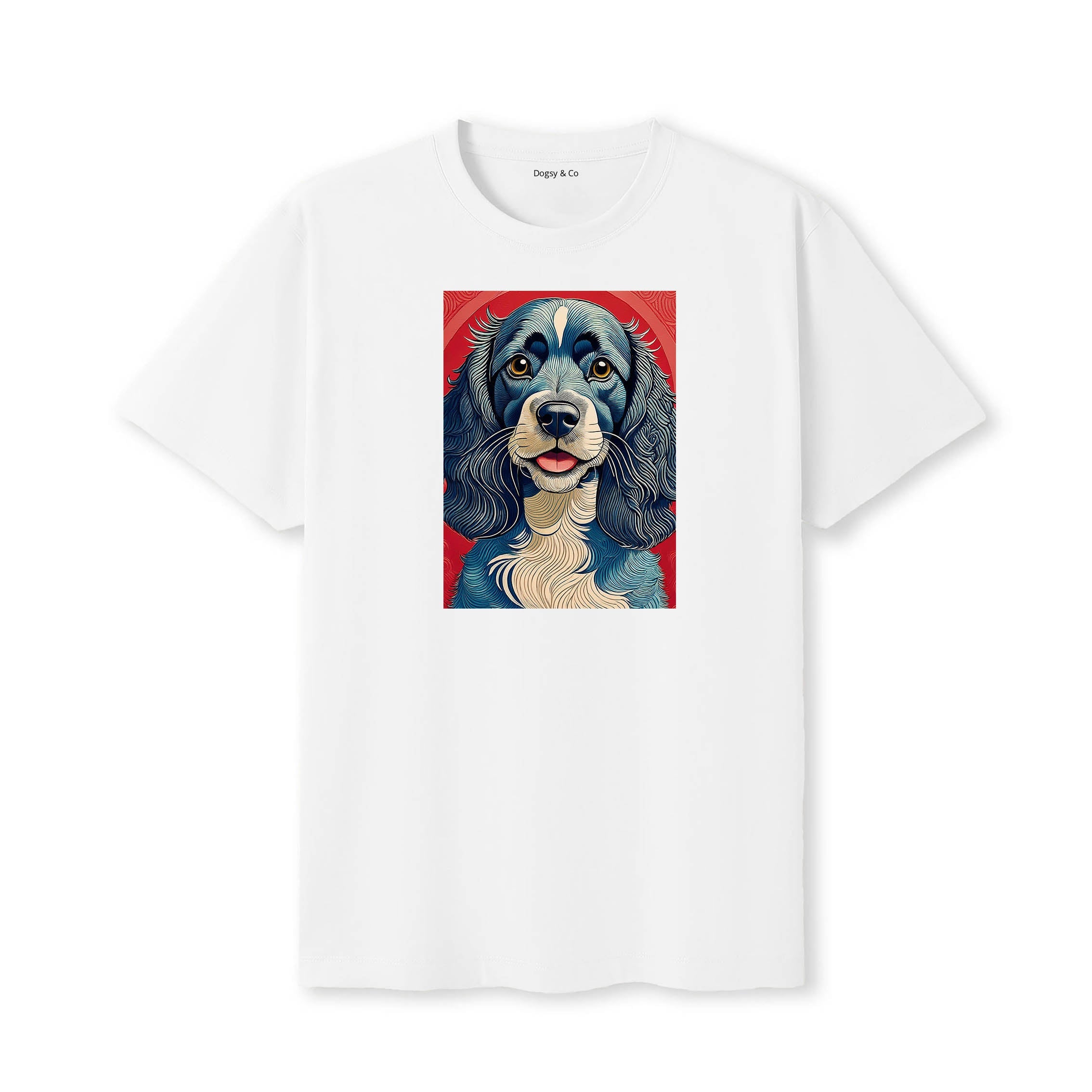 Cocker Spaniel Hokusai Dog Portrait T-Shirt White
