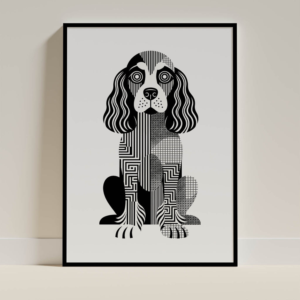 Cocker Spaniel Geometric Line Art Print - Framed Mockup