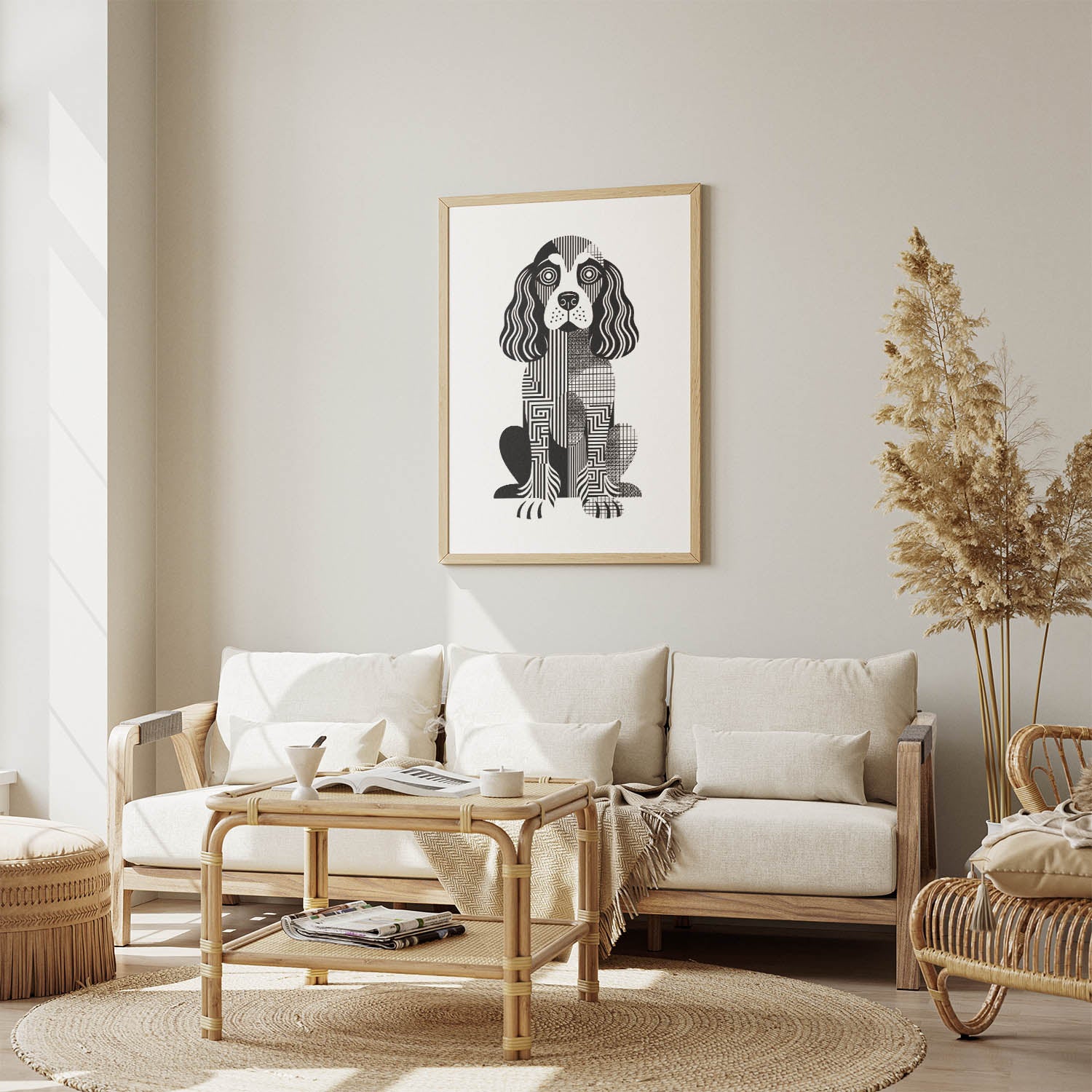 Cocker Spaniel Geometric Line Art Print - Framed Mockup