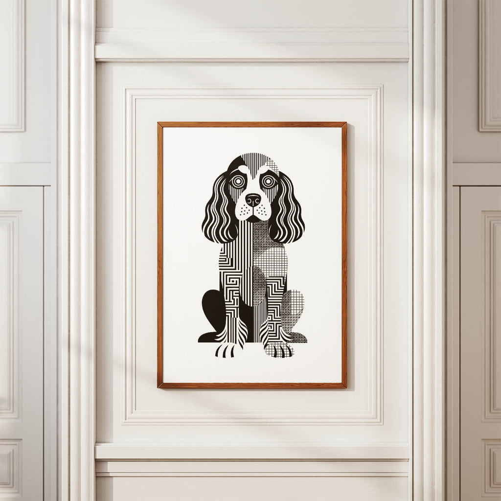 Cocker Spaniel Geometric Line Art Print - Framed Mockup