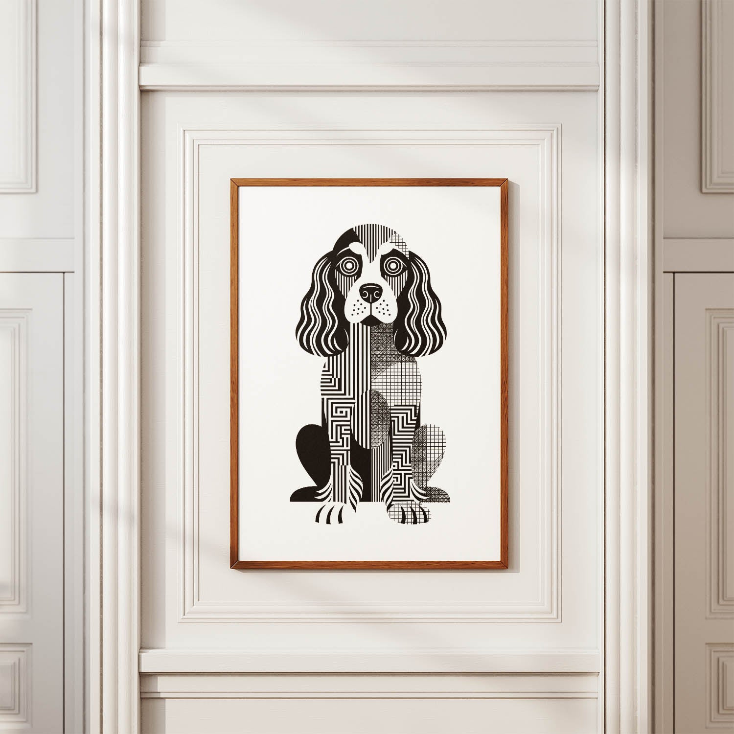 Cocker Spaniel Geometric Line Art Print - Framed Mockup