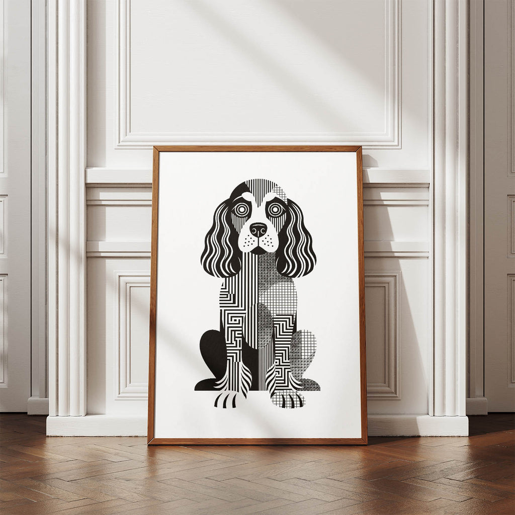 Cocker Spaniel Geometric Line Art Print - Framed Mockup