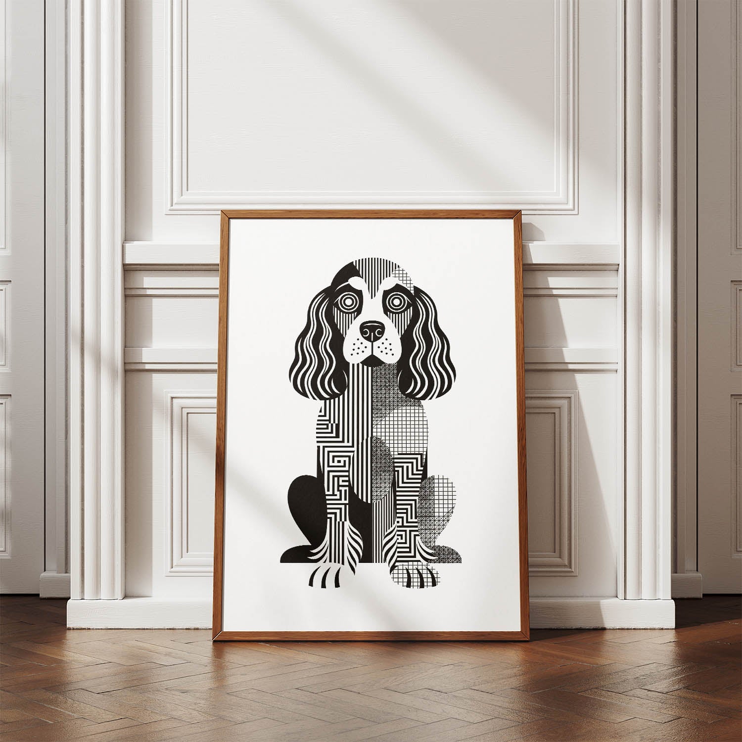 Cocker Spaniel Geometric Line Art Print - Framed Mockup
