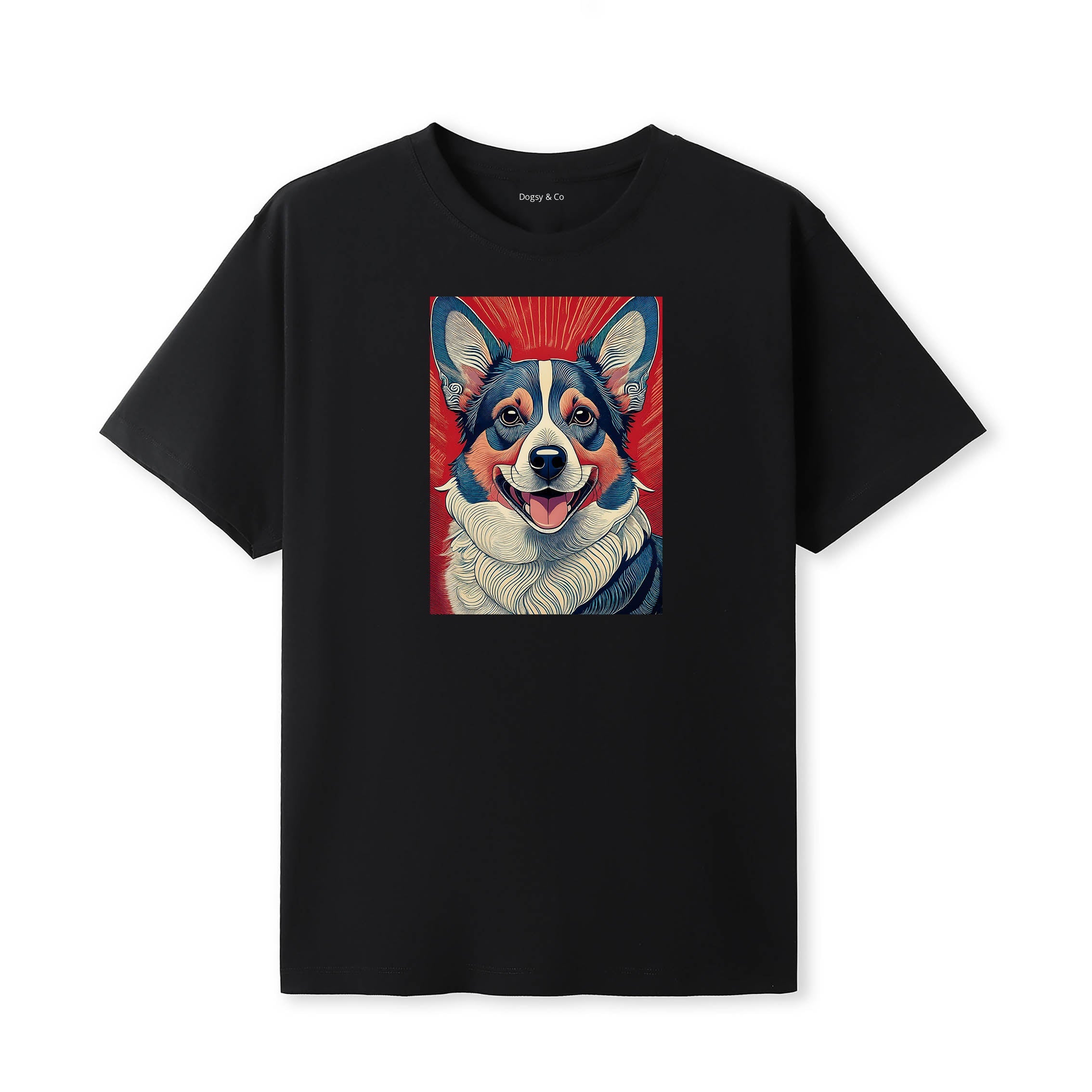 Corgi Hokusai Dog Portrait T-Shirt Black