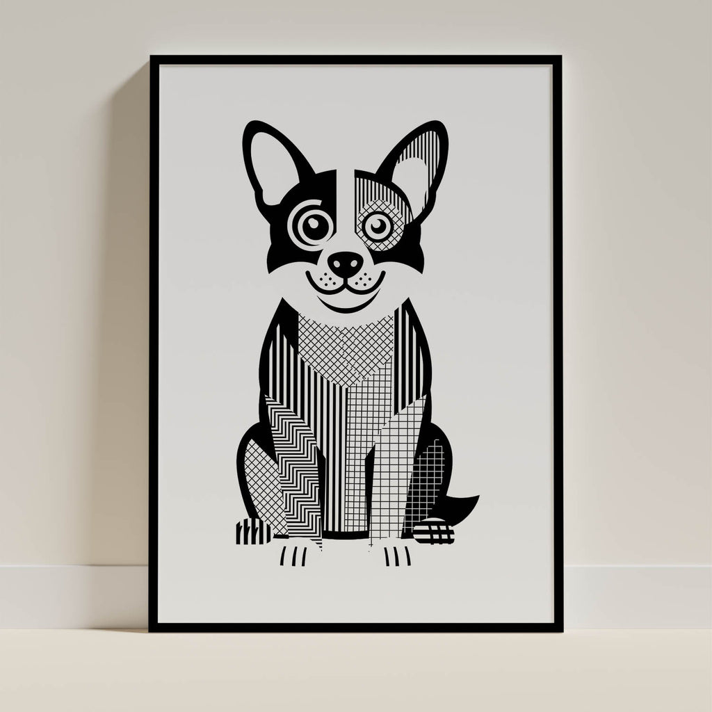 Corgi Geometric Line Art - Black Frame Mockup
