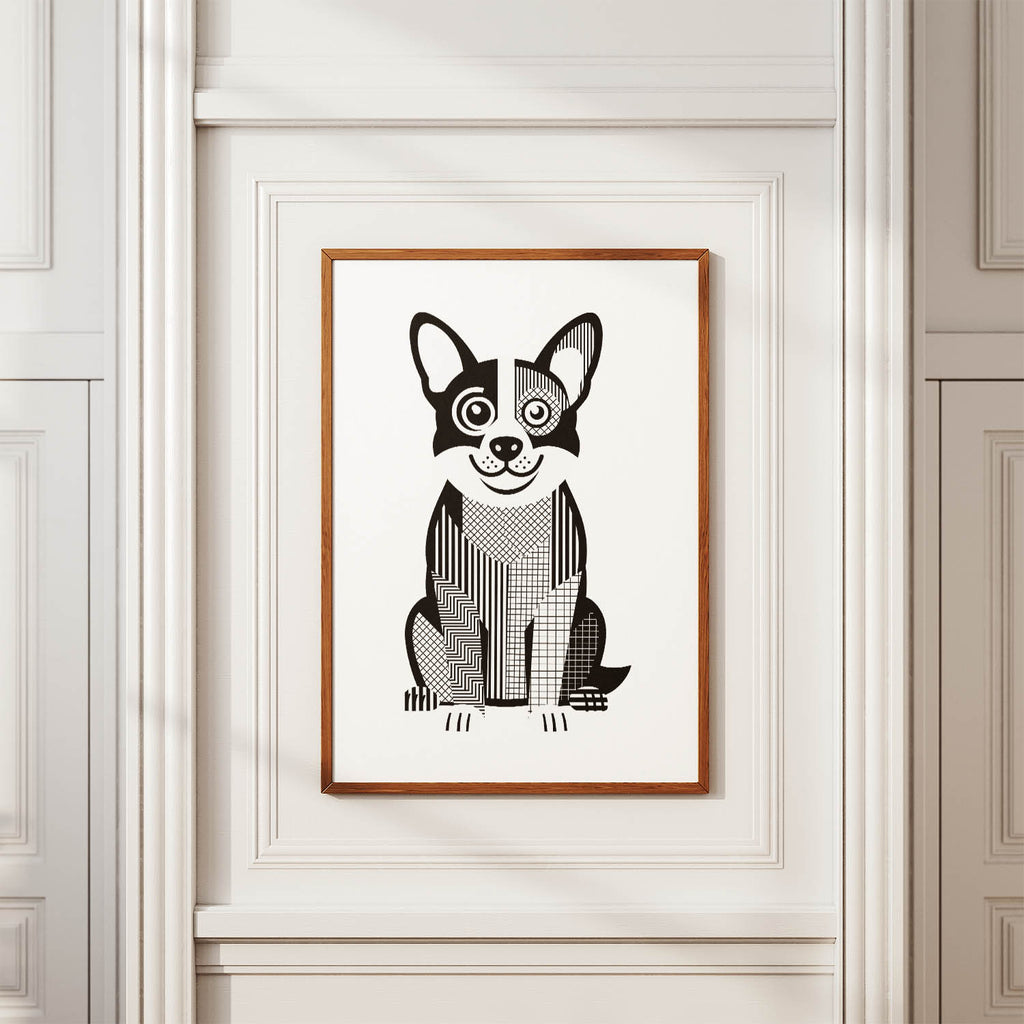 Corgi Geometric Line Art Print - Framed Mockup