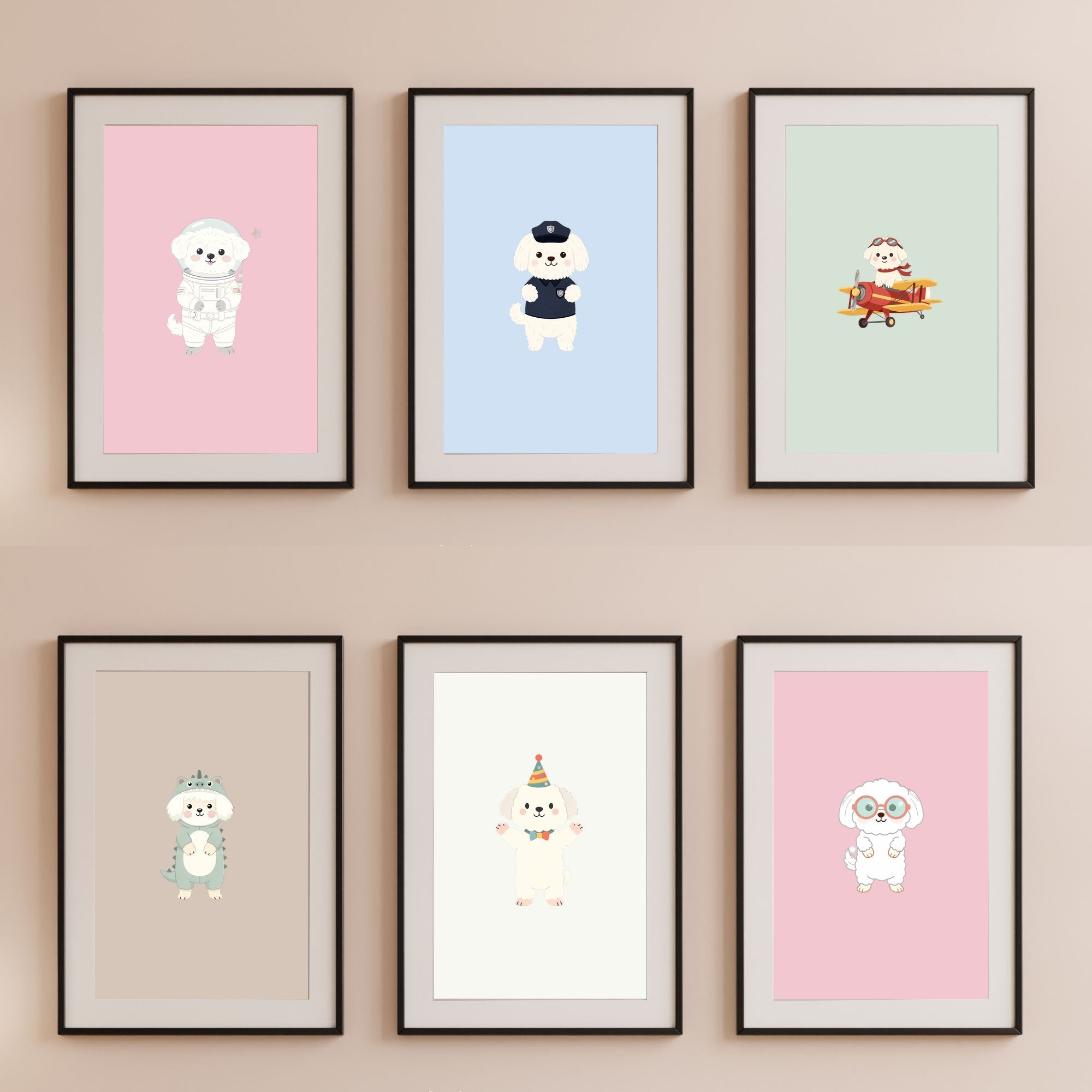 Coton de Tulear Kids Nursery Wall Art Print Bundle — 22 Dog Costume Designs, 5 Colours, 6 Print Sizes | Digital Download