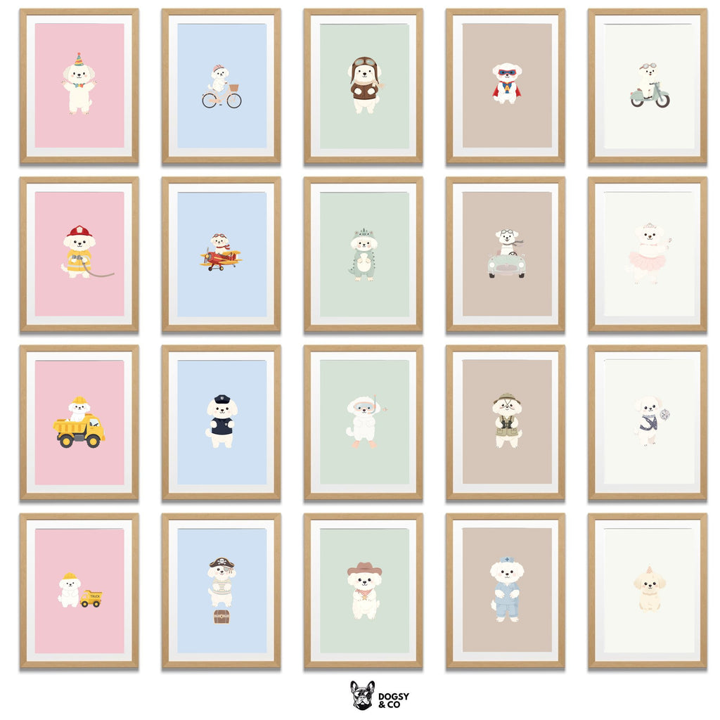 Coton de Tulear Kids Nursery Wall Art Print Bundle — 22 Dog Costume Designs, 5 Colours, 6 Print Sizes | Digital Download