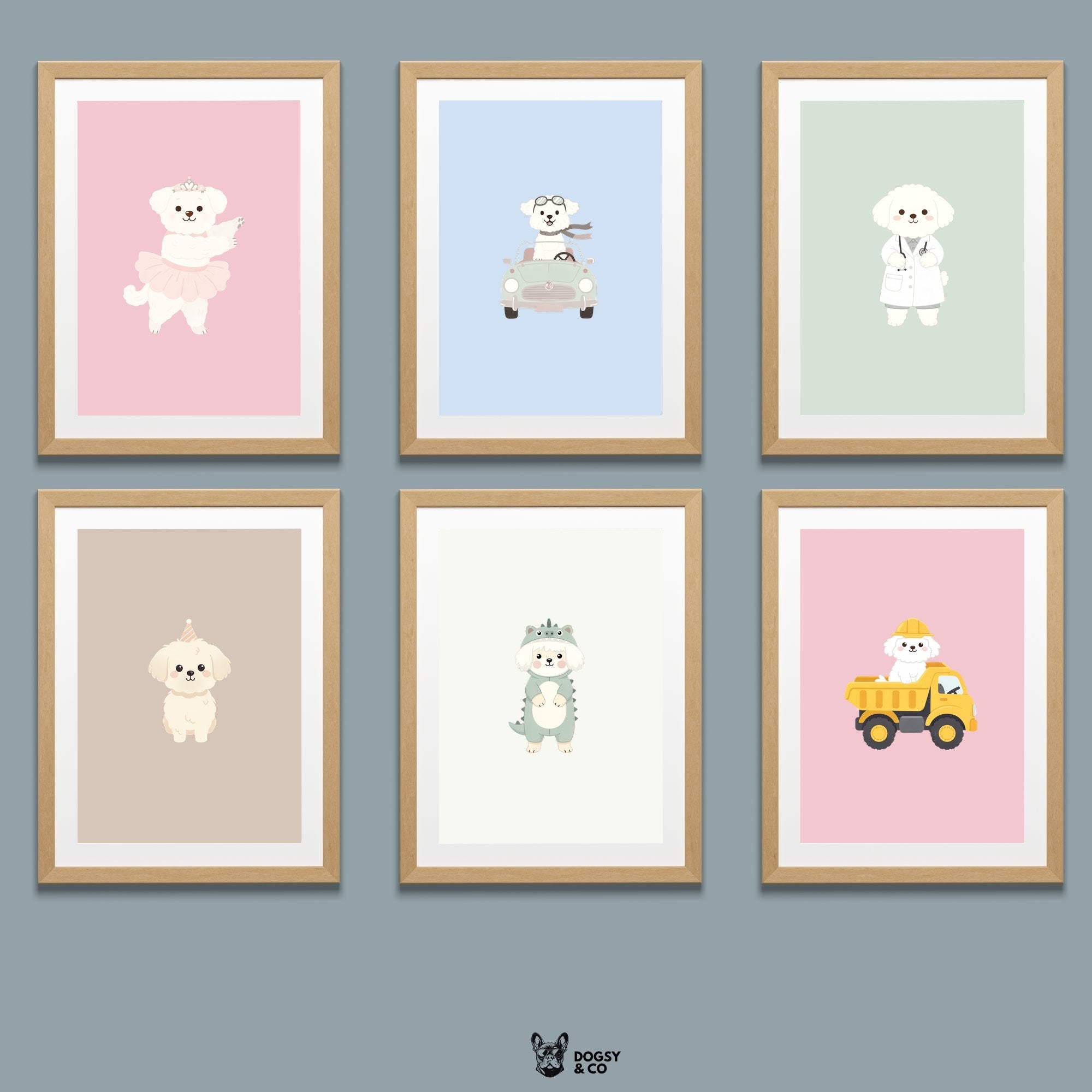 Coton de Tulear Kids Nursery Wall Art Print Bundle — 22 Dog Costume Designs, 5 Colours, 6 Print Sizes | Digital Download