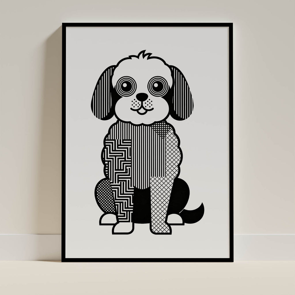 Coton de Tulear Geometric Line Art Print - Framed Mockup