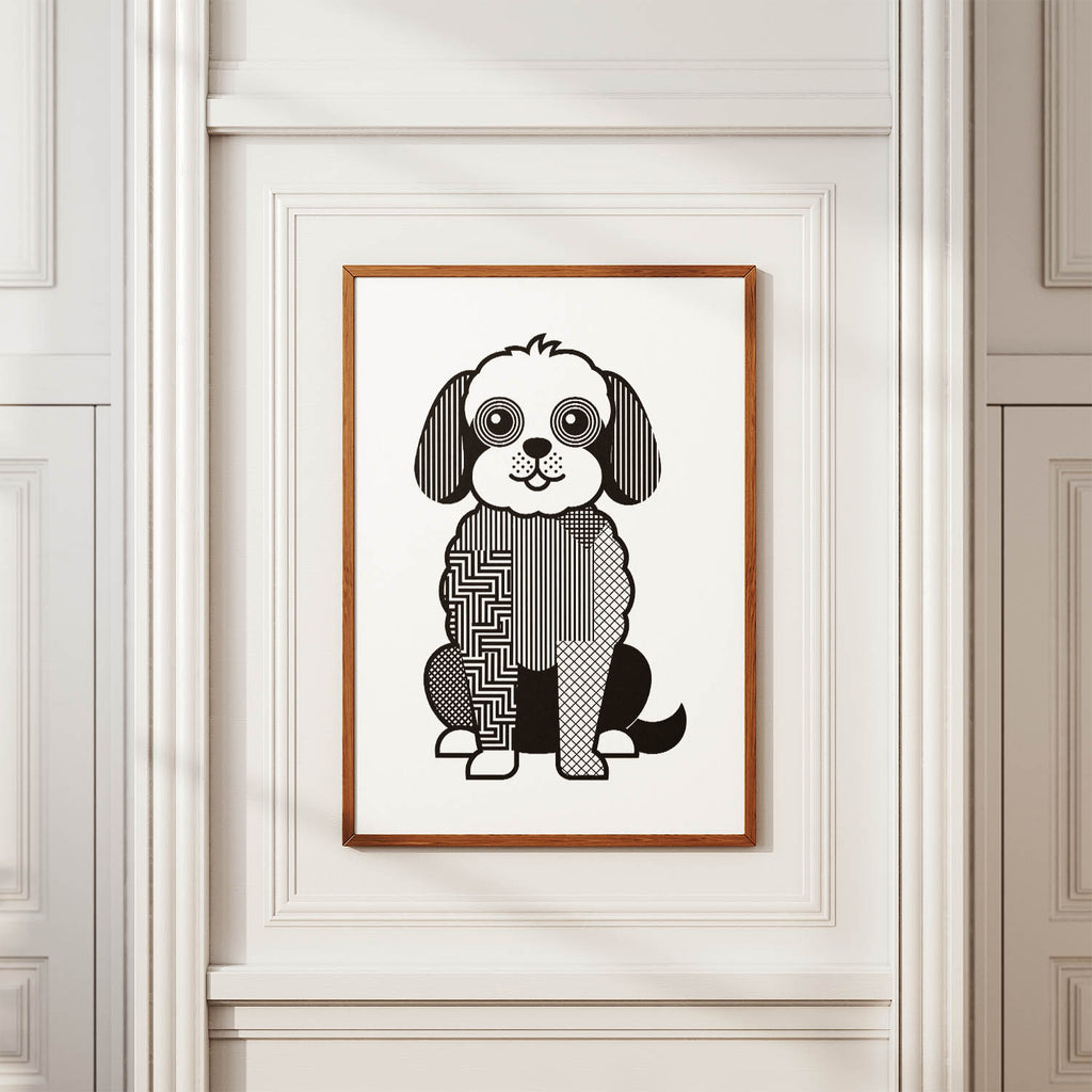 Coton de Tulear Geometric Line Art Print - Framed Mockup