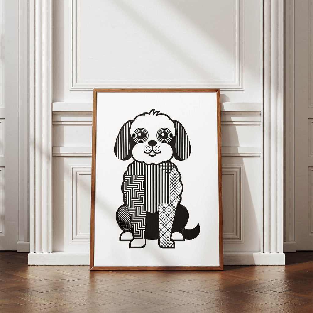 Coton de Tulear Geometric Line Art Print - Framed Mockup