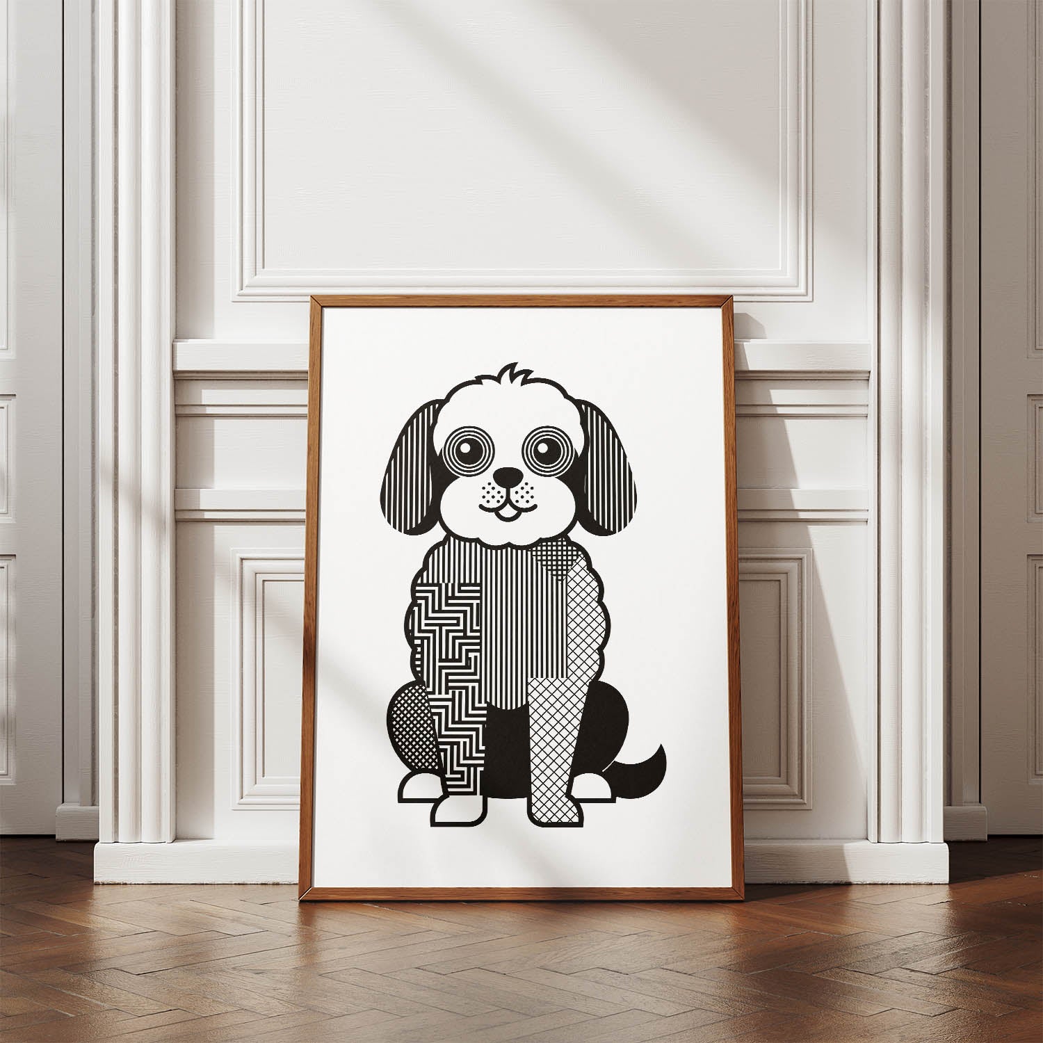Coton de Tulear Geometric Line Art Print - Framed Mockup