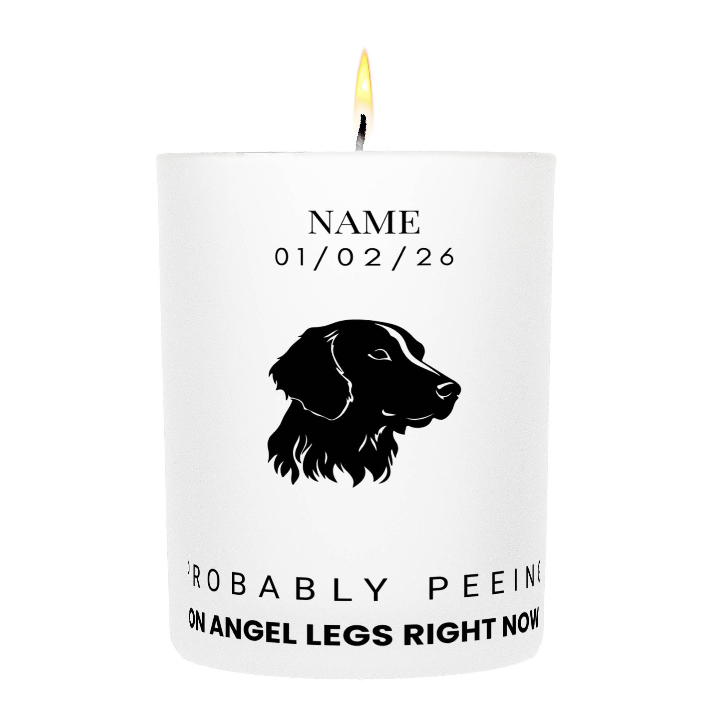 Curly Coated Retriever – Probably Peeing on Angel Legs Right Now Custom Candle