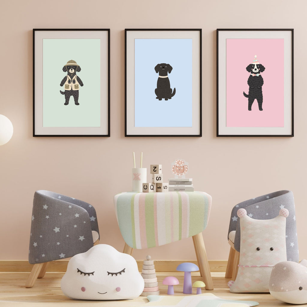 Curly Coated Retriever Kids Nursery Wall Art Print Bundle — 22 Dog Costume Designs, 5 Colours, 6 Print Sizes | Digital Download