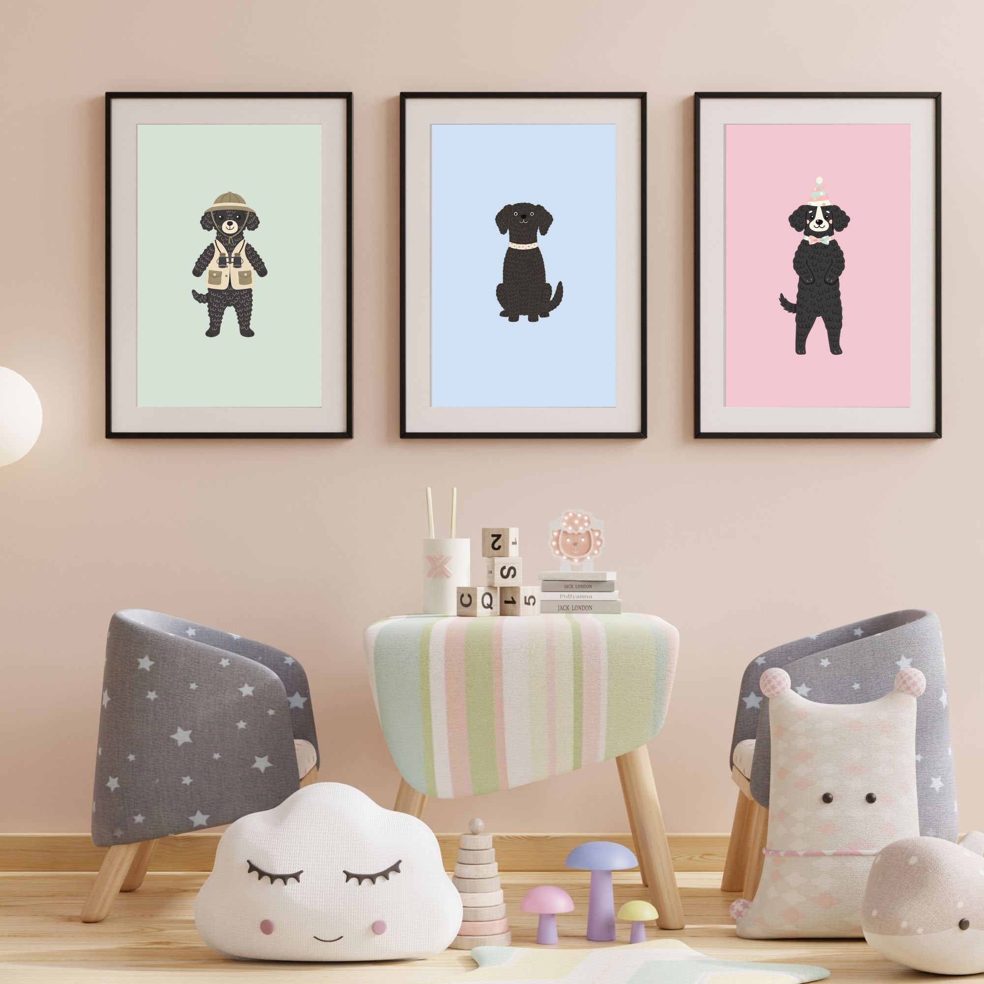 Curly Coated Retriever Kids Nursery Wall Art Print Bundle — 22 Dog Costume Designs, 5 Colours, 6 Print Sizes | Digital Download