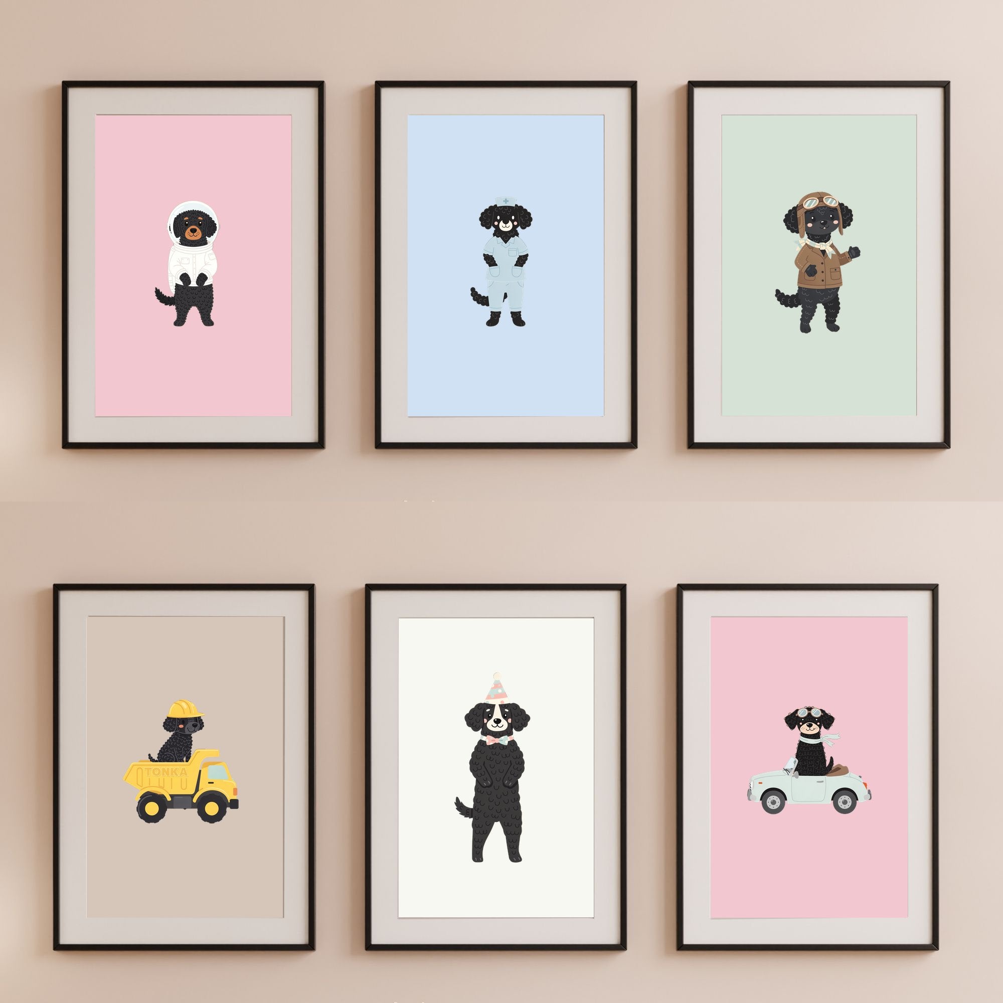 Curly Coated Retriever Kids Nursery Wall Art Print Bundle — 22 Dog Costume Designs, 5 Colours, 6 Print Sizes | Digital Download