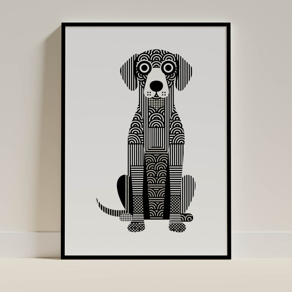 Curly Coated Retriever Geometric Line Art Print - Framed Mockup