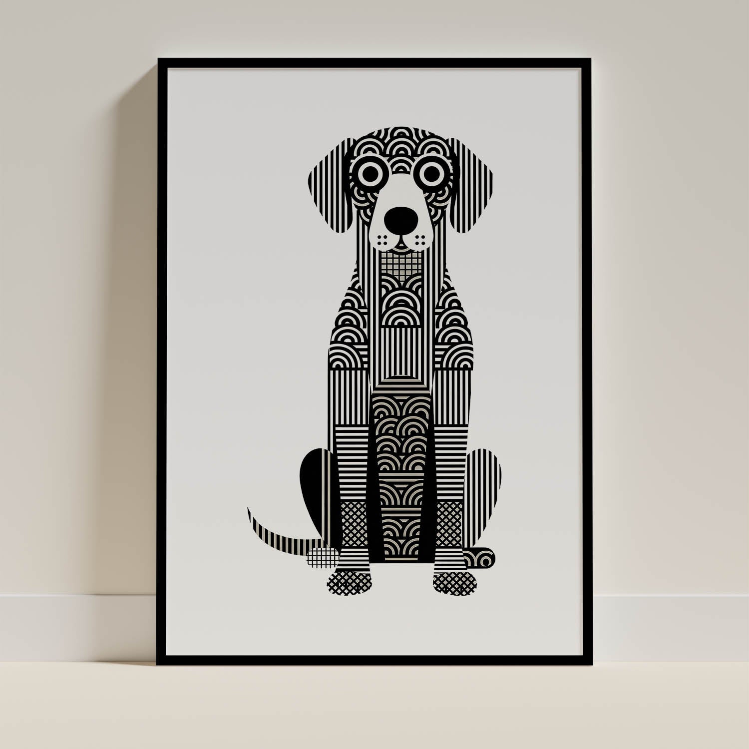 Curly Coated Retriever Geometric Line Art - Black Frame Mockup