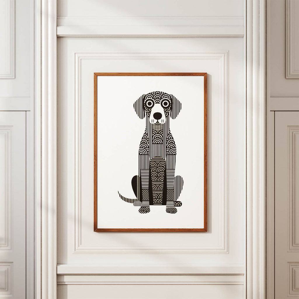 Curly Coated Retriever Geometric Line Art Print - Framed Mockup