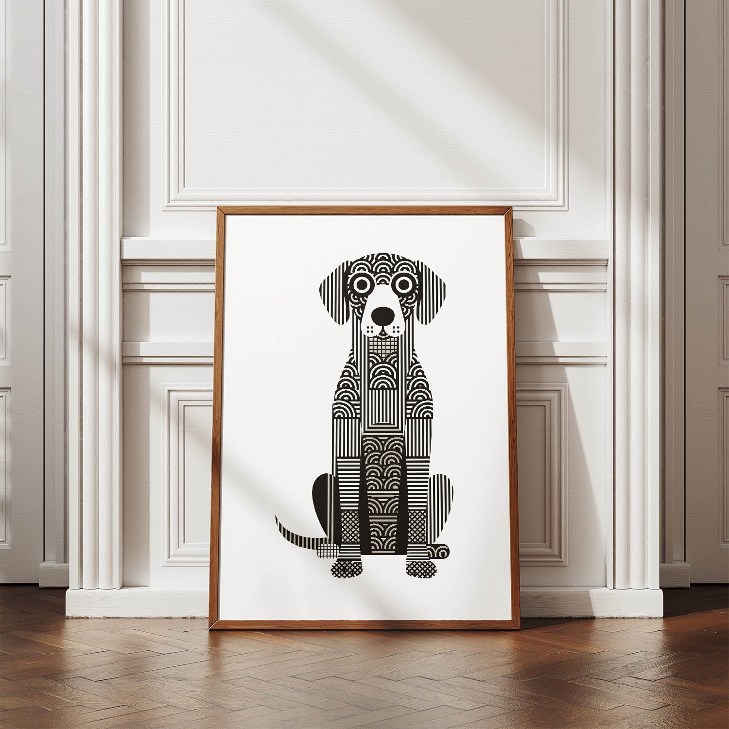 Curly Coated Retriever Geometric Line Art Print - Framed Mockup