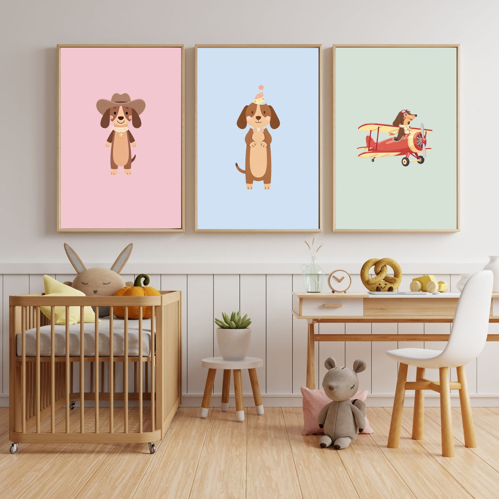 Dachshund Kids Nursery Wall Art Print Bundle — 22 Dog Costume Designs, 5 Colours, 6 Print Sizes | Digital Download