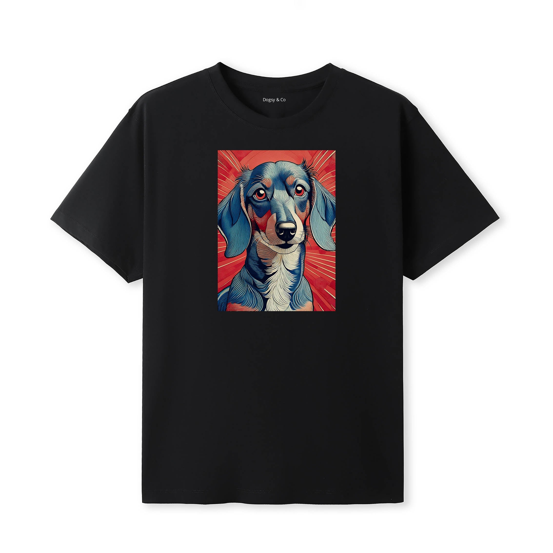 Dachshund Hokusai Dog Portrait T-Shirt V1 Black