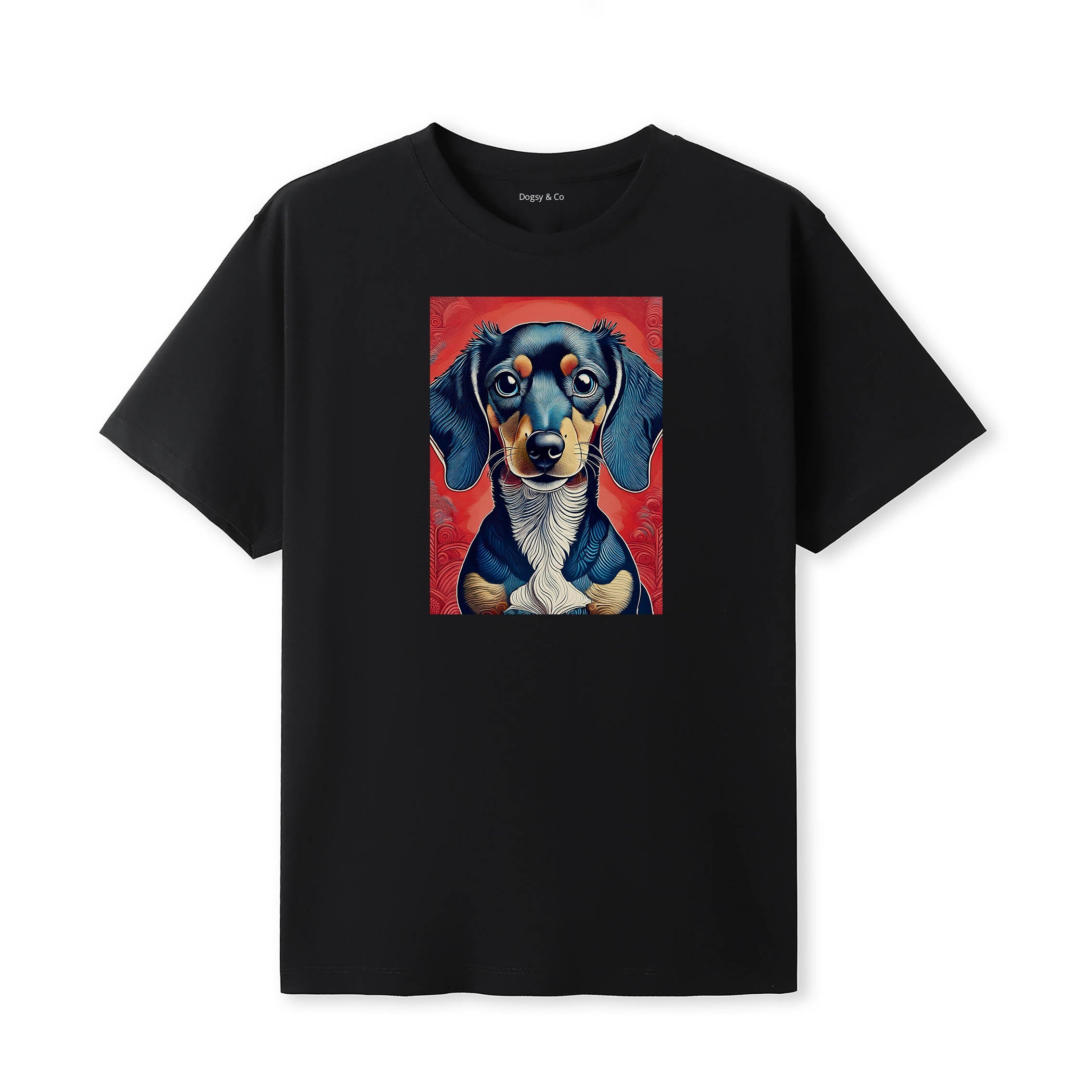 Dachshund Hokusai Dog Portrait T-Shirt V2 Black