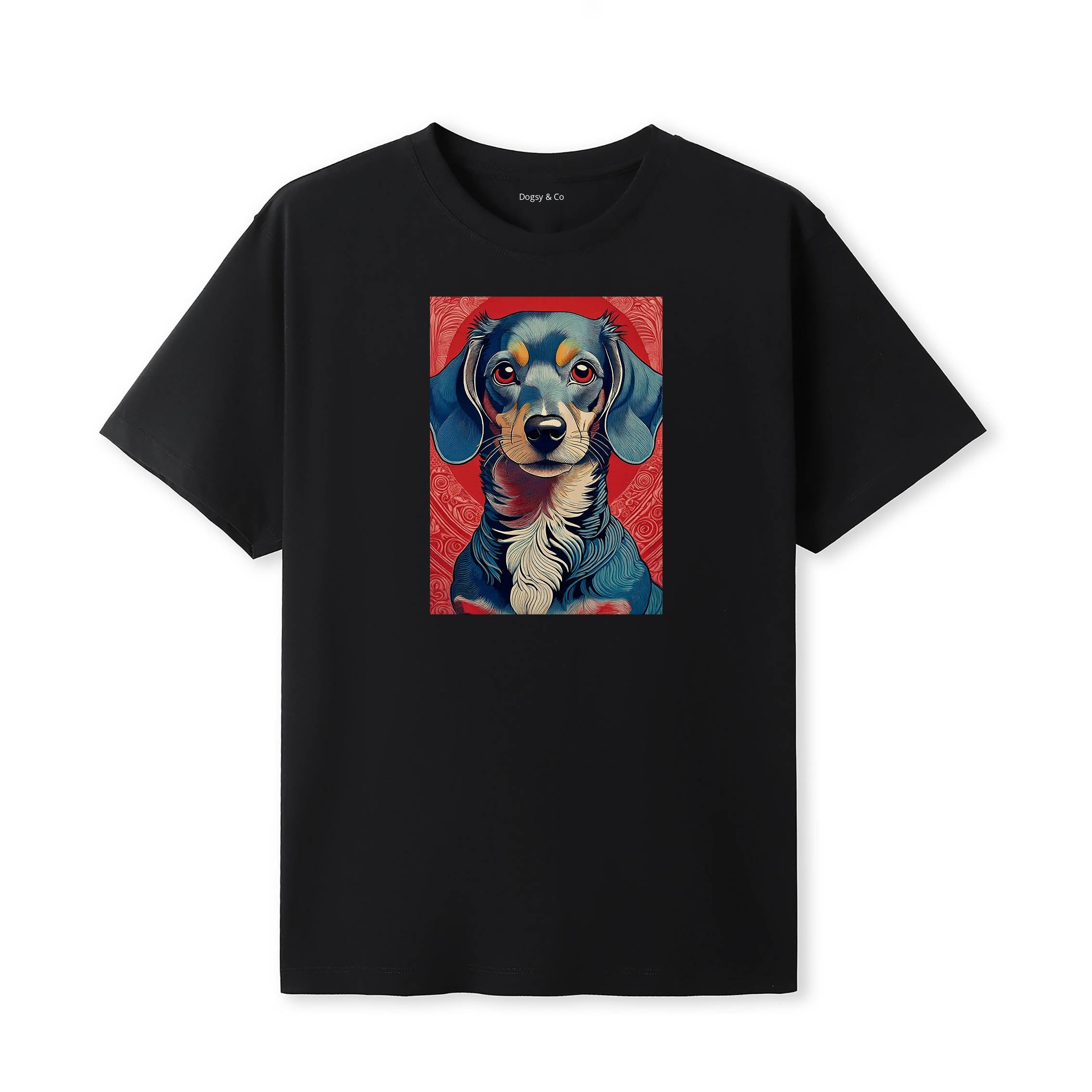 Dachshund Hokusai Dog Portrait T-Shirt Black