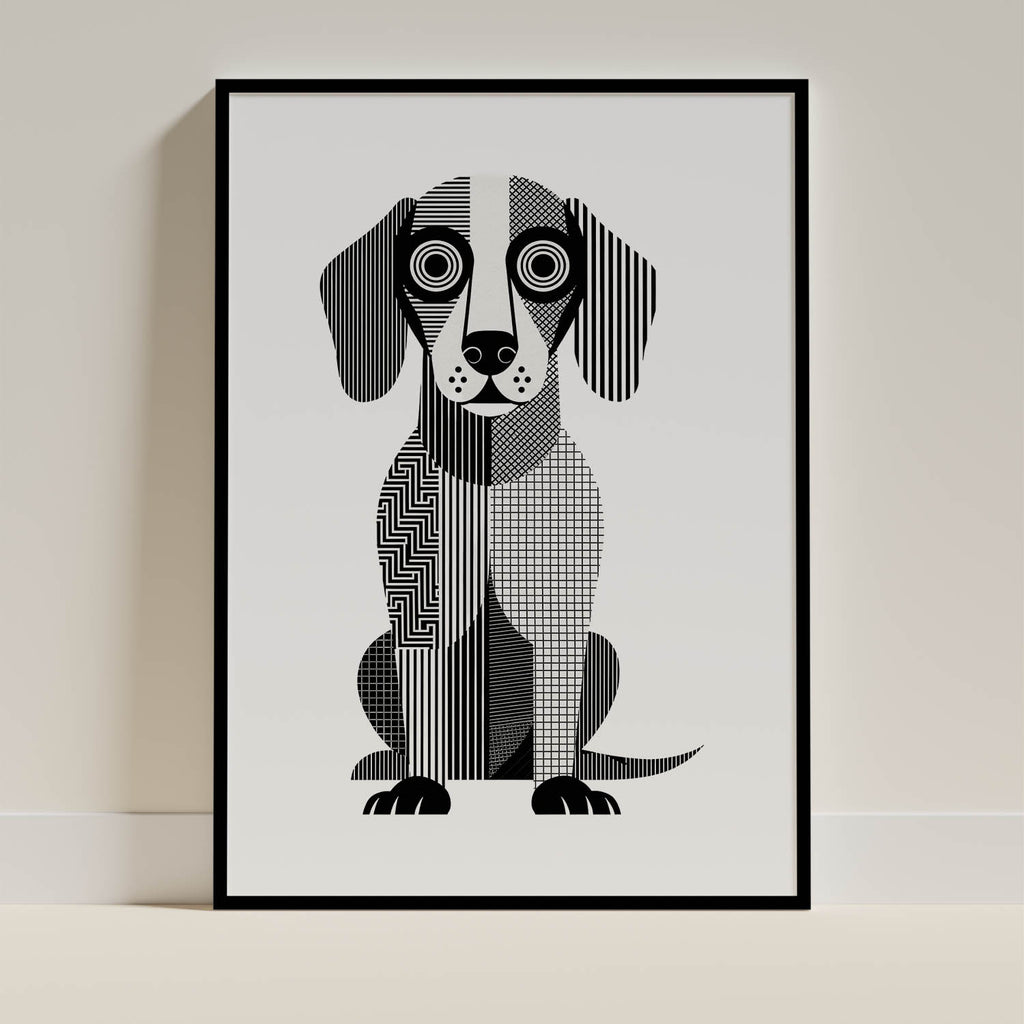 Dachshund Geometric Line Art Print - Framed Mockup