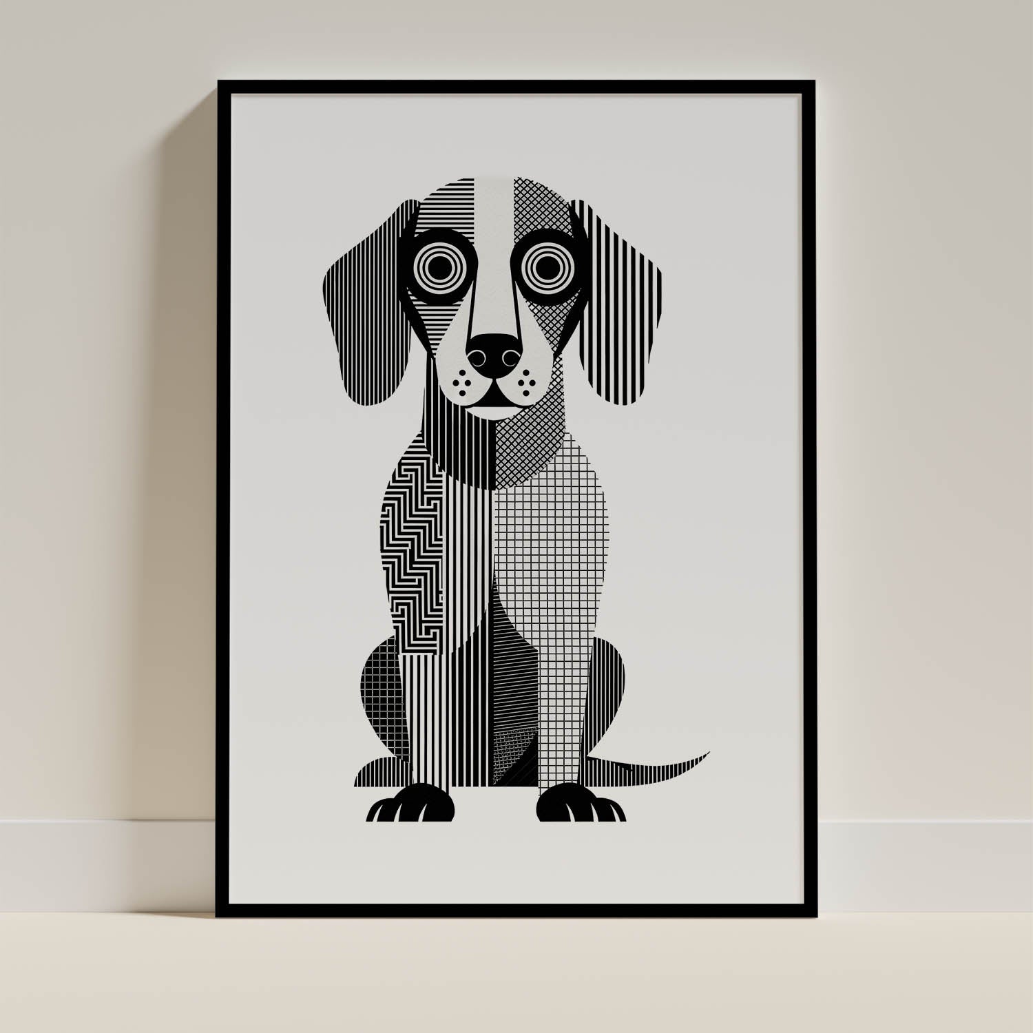 Dachshund Geometric Line Art Print - Framed Mockup