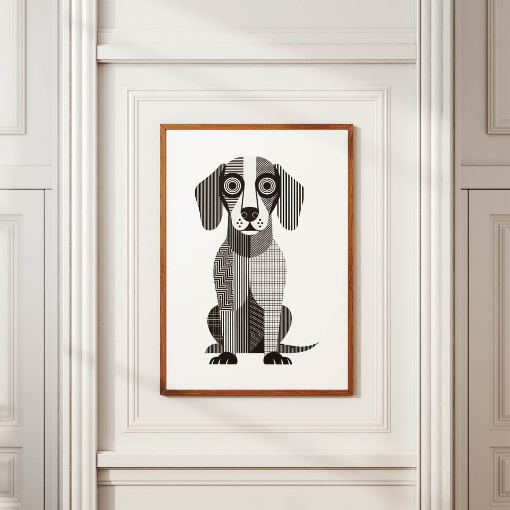 Dachshund Geometric Line Art Print - Framed Mockup