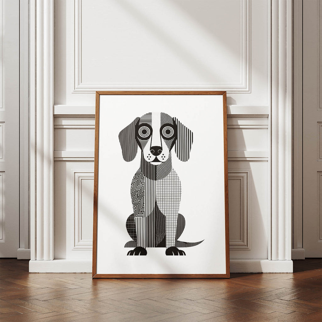 Dachshund Geometric Line Art Print - Framed Mockup