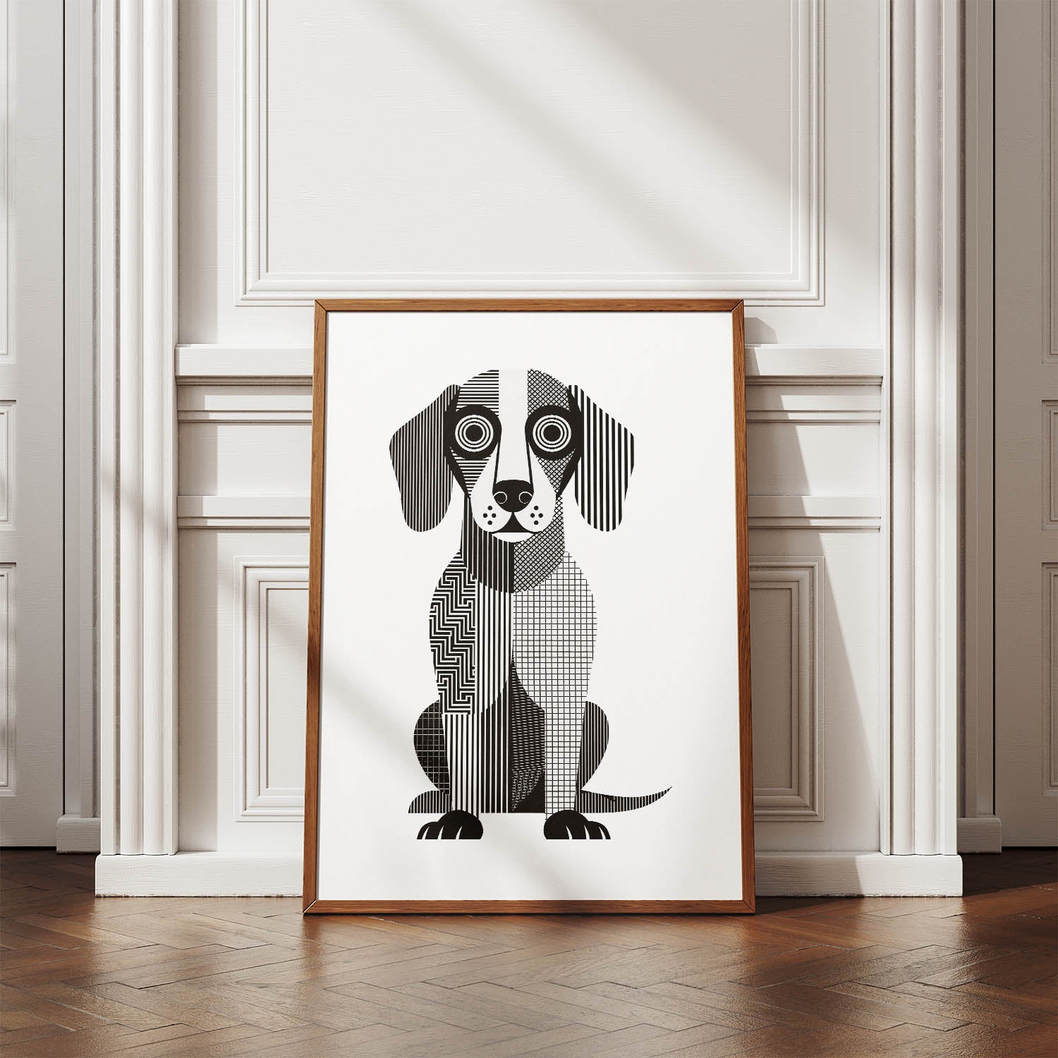 Dachshund Geometric Line Art Print - Framed Mockup