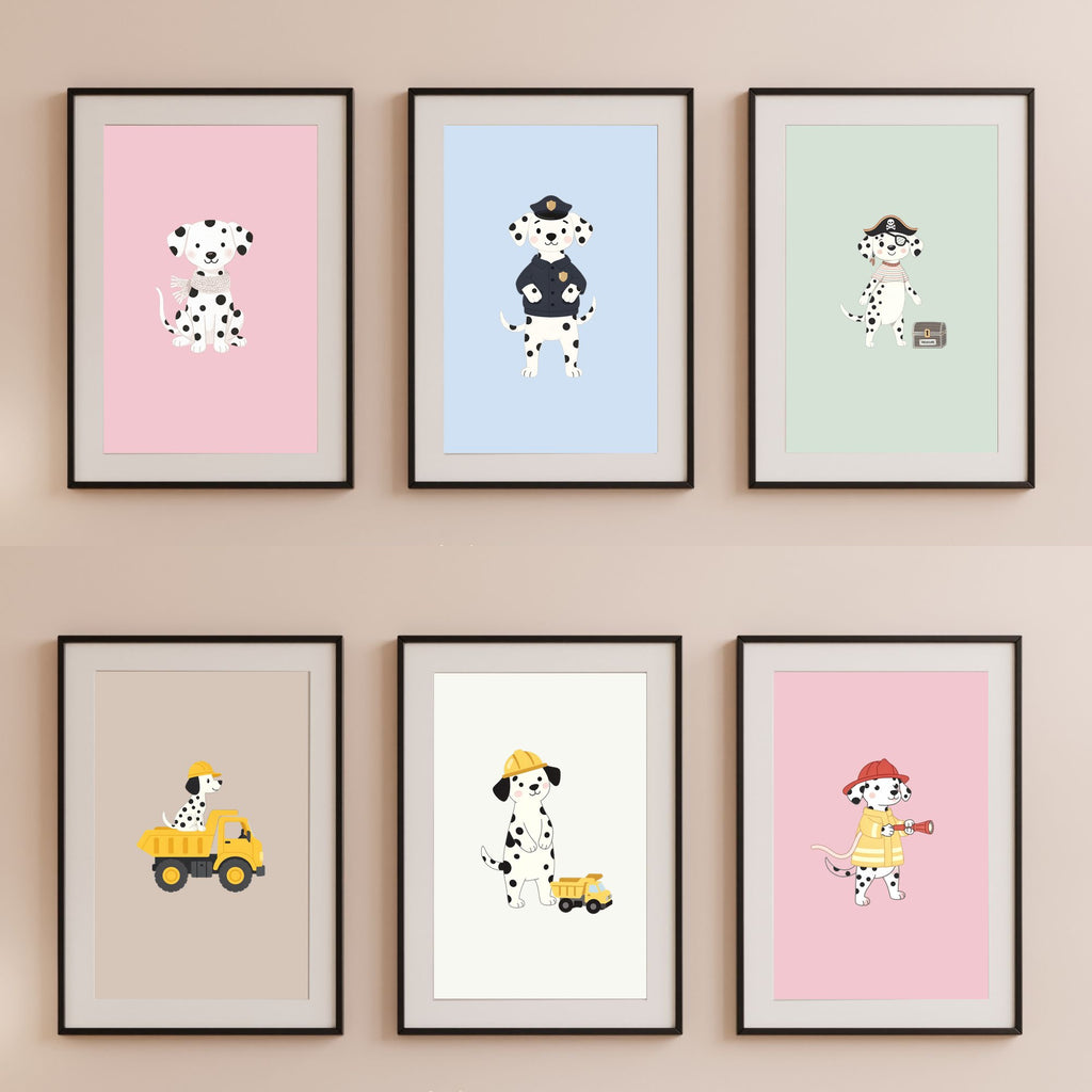 Dalmatian Kids Nursery Wall Art Print Bundle — 22 Dog Costume Designs, 5 Colours, 6 Print Sizes | Digital Download