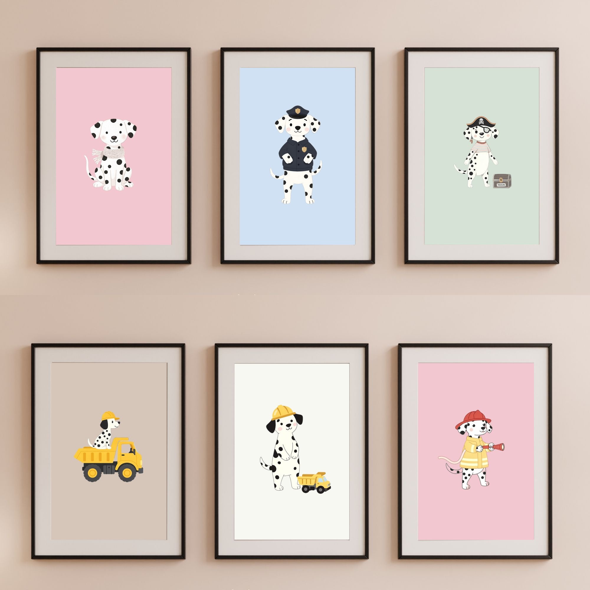 Dalmatian Kids Nursery Wall Art Print Bundle — 22 Dog Costume Designs, 5 Colours, 6 Print Sizes | Digital Download