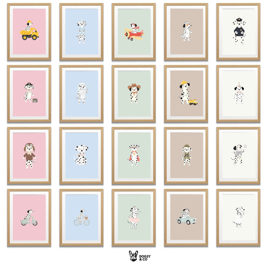 Dalmatian Kids Nursery Wall Art Print Bundle — 22 Dog Costume Designs, 5 Colours, 6 Print Sizes | Digital Download