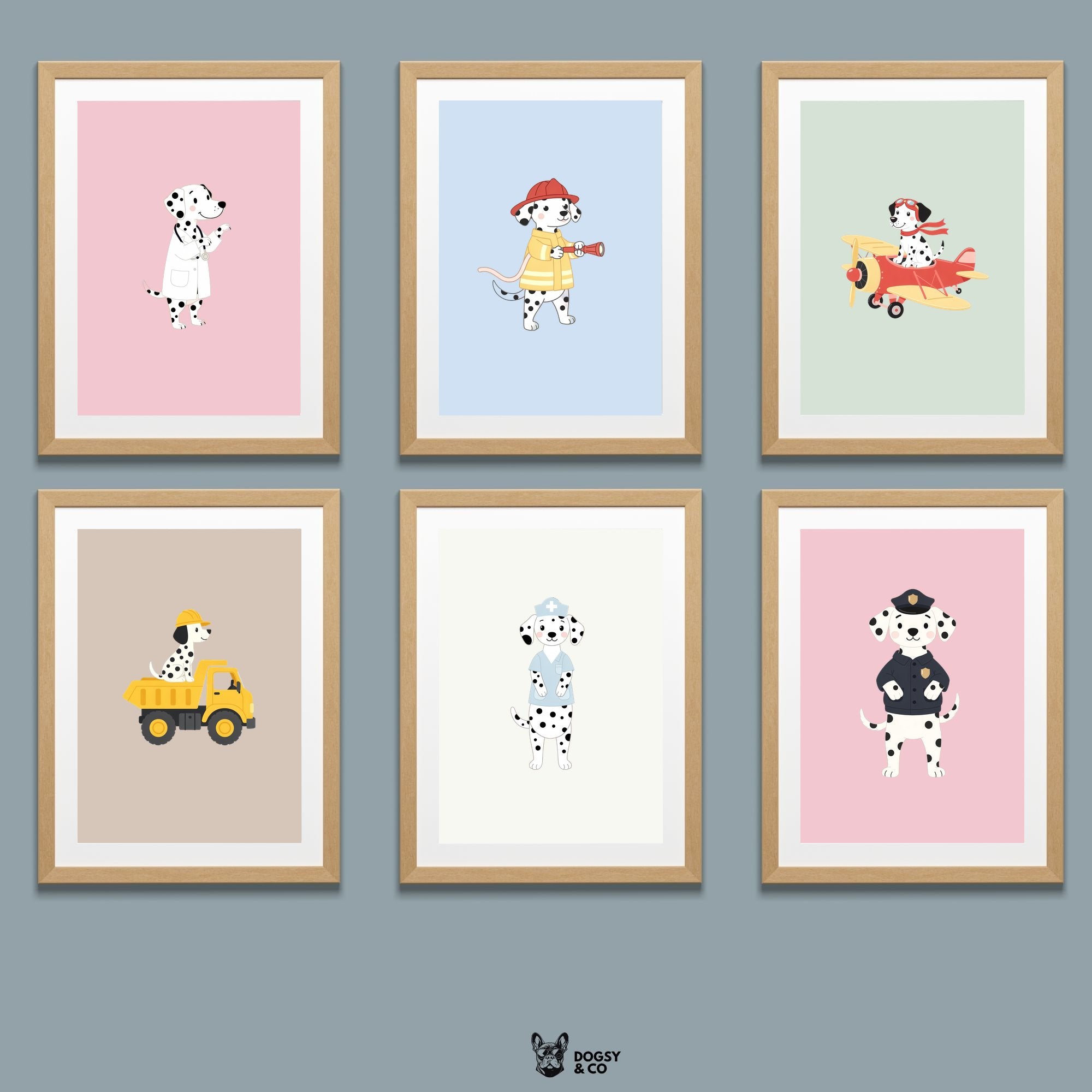 Dalmatian Kids Nursery Wall Art Print Bundle — 22 Dog Costume Designs, 5 Colours, 6 Print Sizes | Digital Download