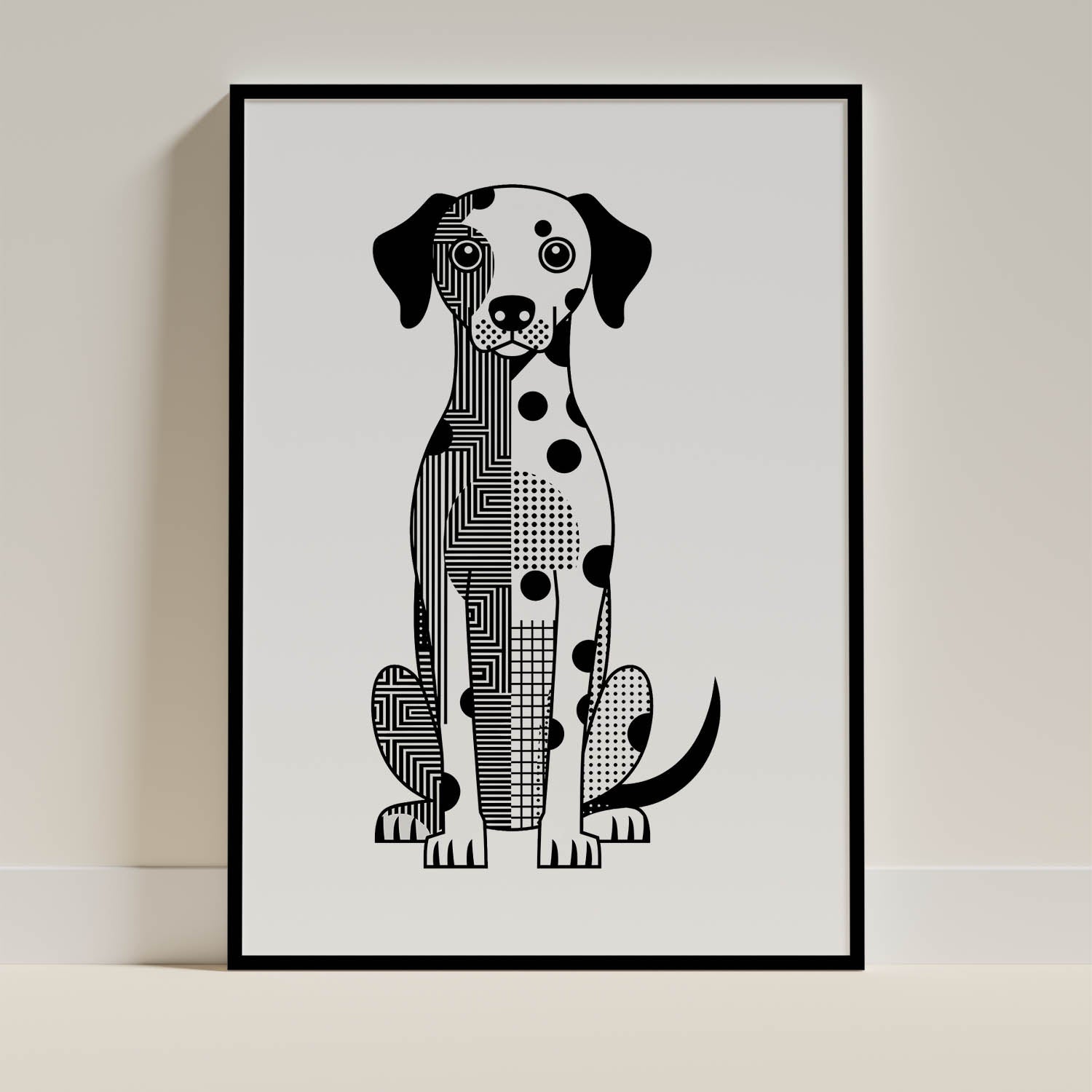 Dalmatian Geometric Line Art - Black Frame Mockup