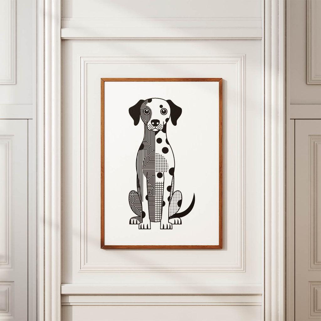Dalmatian Geometric Line Art Print - Framed Mockup