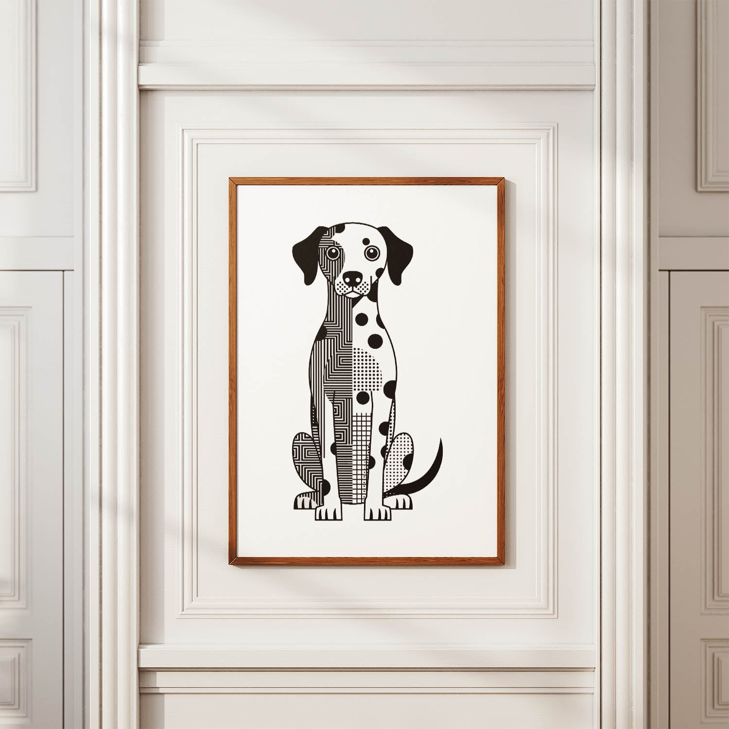 Dalmatian Geometric Line Art Print - Framed Mockup