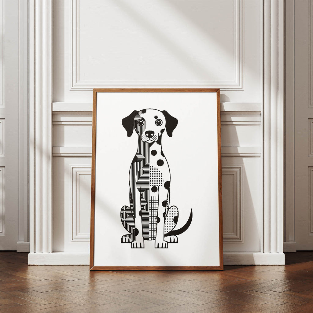 Dalmatian Geometric Line Art Print - Framed Mockup