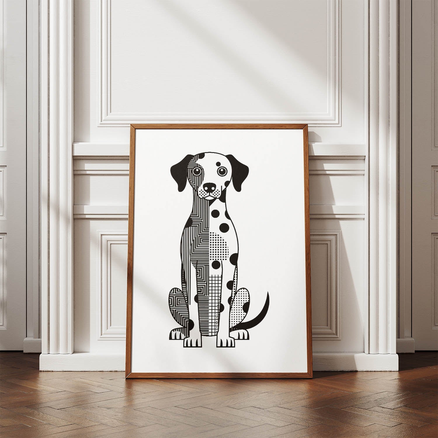 Dalmatian Geometric Line Art Print - Framed Mockup