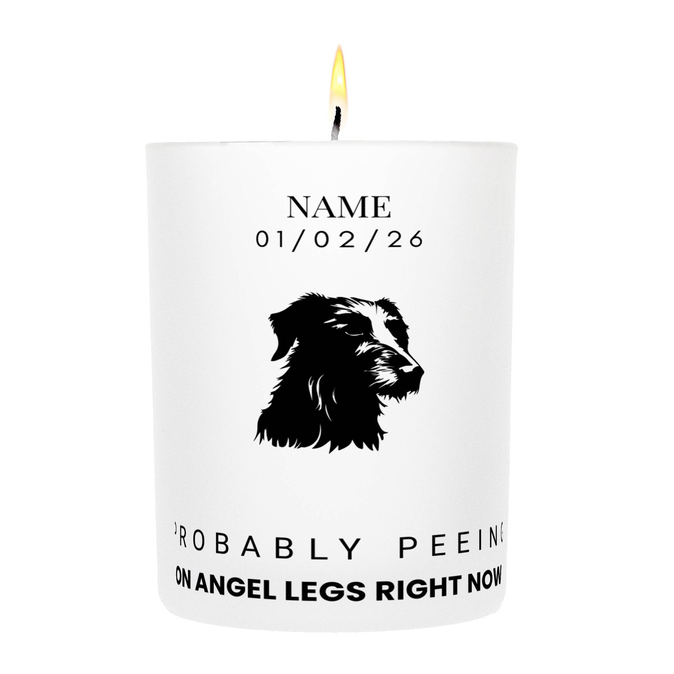 Deerhound – Probably Peeing on Angel Legs Right Now Custom Candle